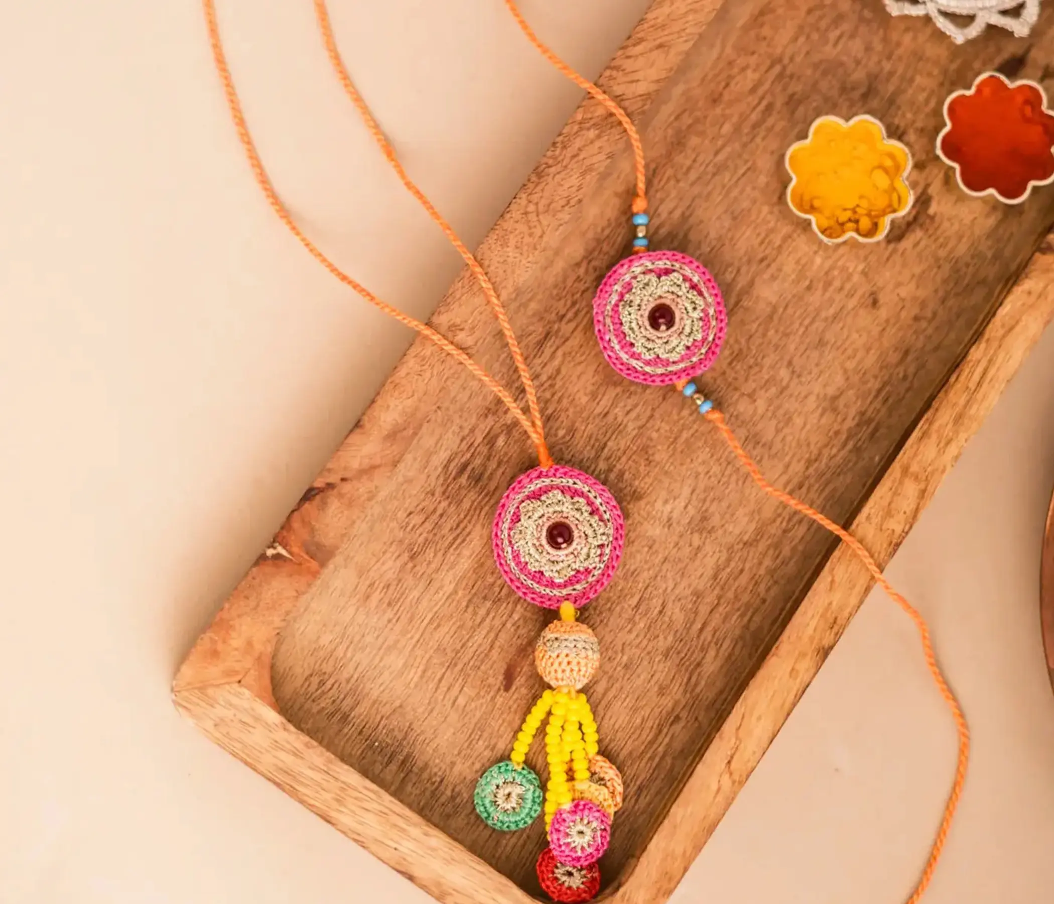 Handmade Crochet Circular Mandala Bhai Bhabhi Rakhi Set for Raksha Bandhan